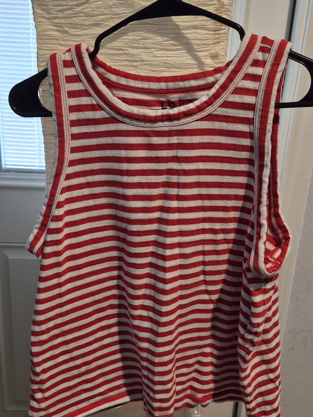 LOFT Red and White Striped Tank Top